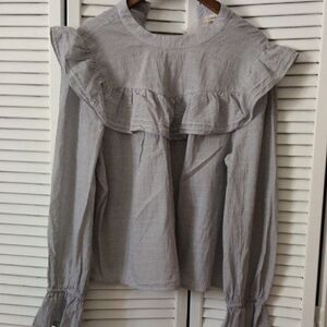 a.n.a Light Gray Ruffled Blouse